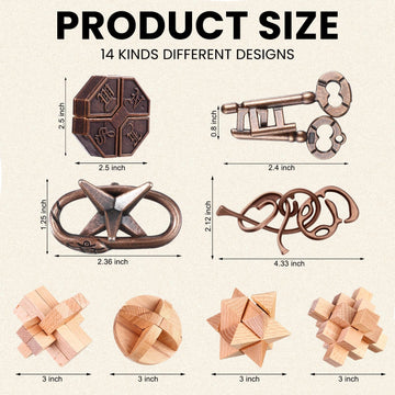 Syhood 14 Pcs Brain Teaser for mature-themeds Metal Puzzles 3D Steel Puzzle for mature-themeds Mind Puzzle Games Wooden Unlock Interlocking Puzzle mature-themed IQ Education Puzzle Toys Smart Toy (Novelty)