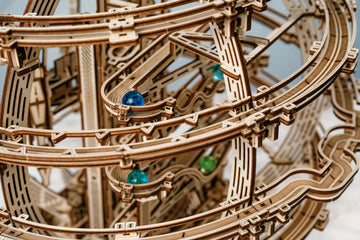 Wood Trick Wooden Marble Run Electric Motorized - 3D Wooden Puzzles for mature-themeds and Kids to Build - 17x16 in - Marble Maze Wooden Model Kits for mature-themeds and Teens to Build