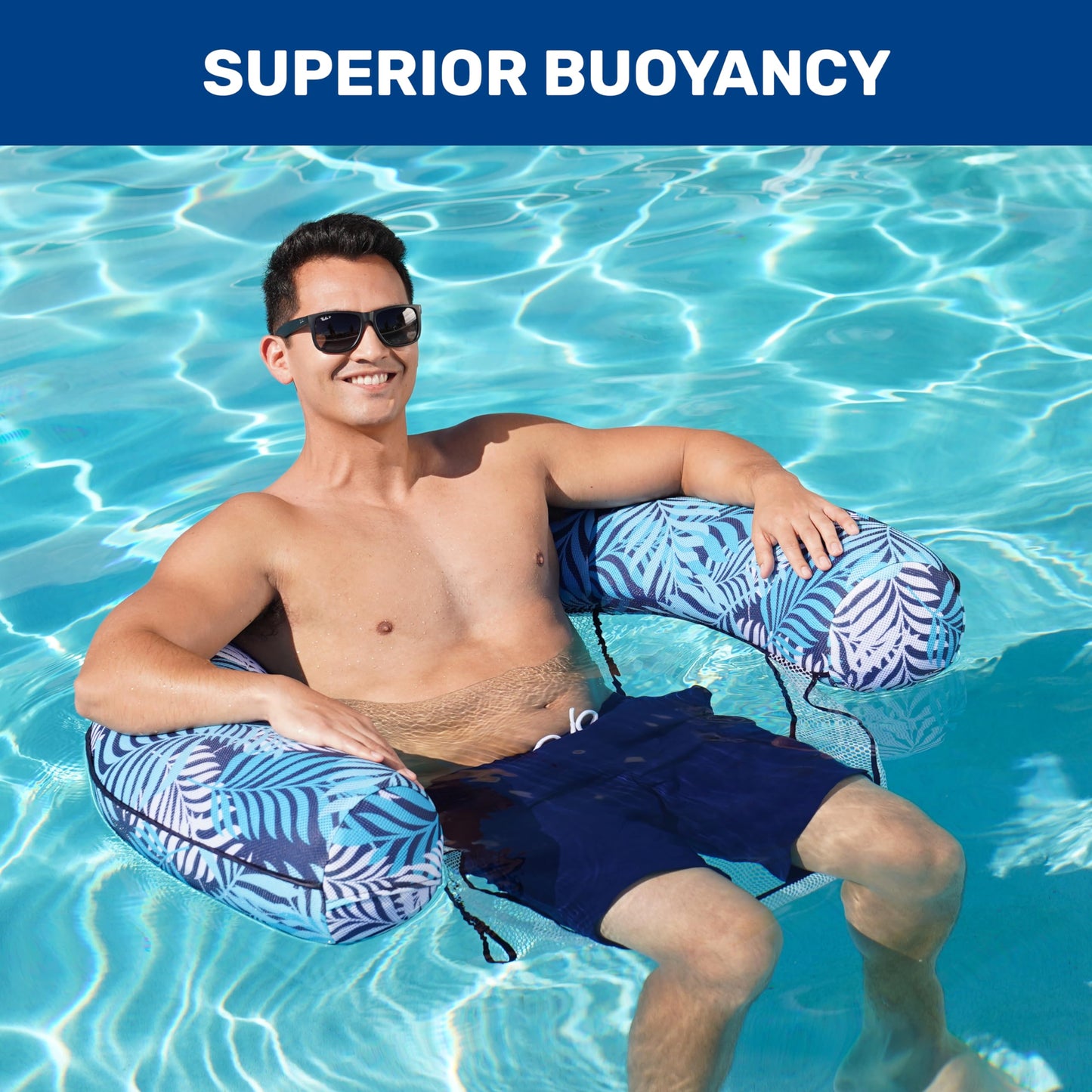 Aqua Supreme Oversized Inflatable Pool Noodle Chair – Soft Mesh Sling-Floating Chair Noodle Float – Blue Fern