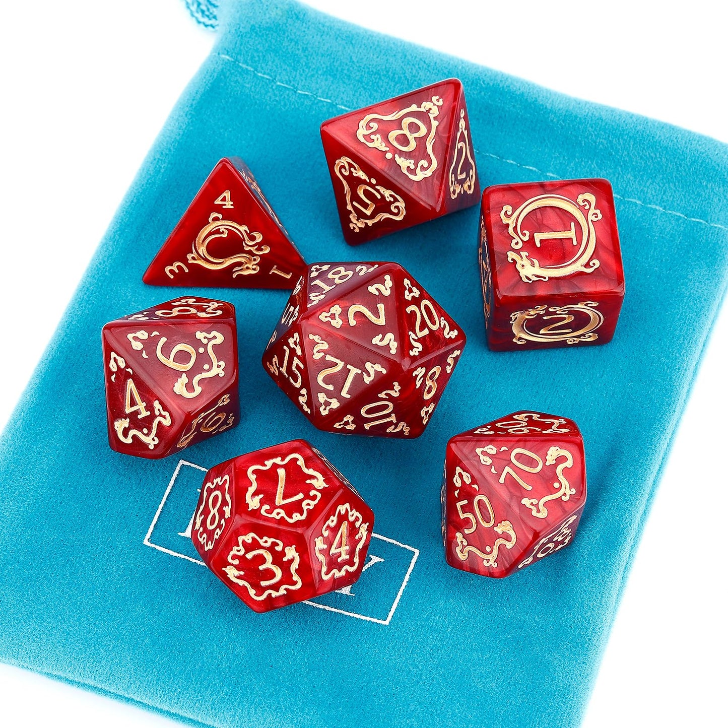 PJOY DND Dice Set Red Polyhedral D&D Dice for Dungeons and Dragons Role Playing Games TTRPG DND Gifts