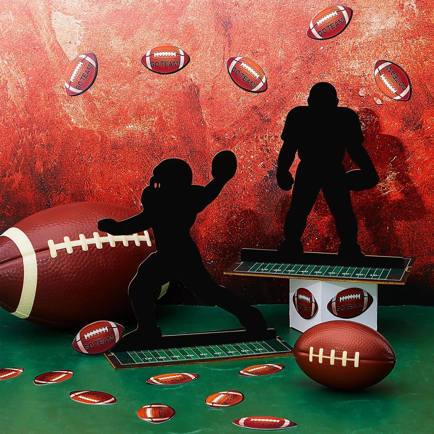 25 Pcs 3D Football Party Decorations Football Table Centerpieces Double-Sided Football Player Silhouette Centerpieces For Sports Game Day Party Tailgate Party Football Birthday Party Supplies