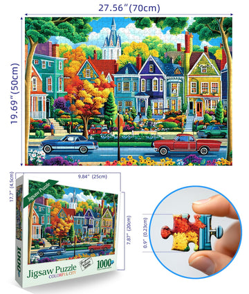 Fall City Landscape Puzzles For Adults 1000 Pieces Funny Colorful Autumn Vibrant Stree Jigsaw Puzzles 1000 Pieces Challenging Fa