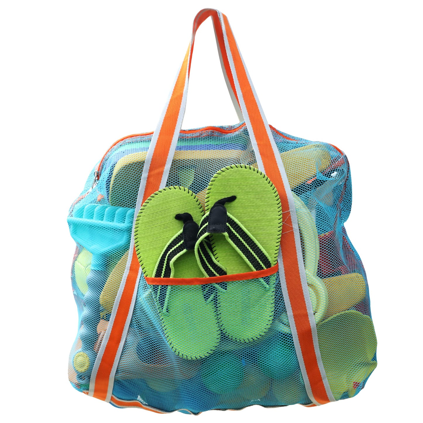 LEAFOREST Large Beach Bag with Zipper Lightweight Beach Toy Bag Mesh Bag for Swimming Pool Sand Toys (Blue)