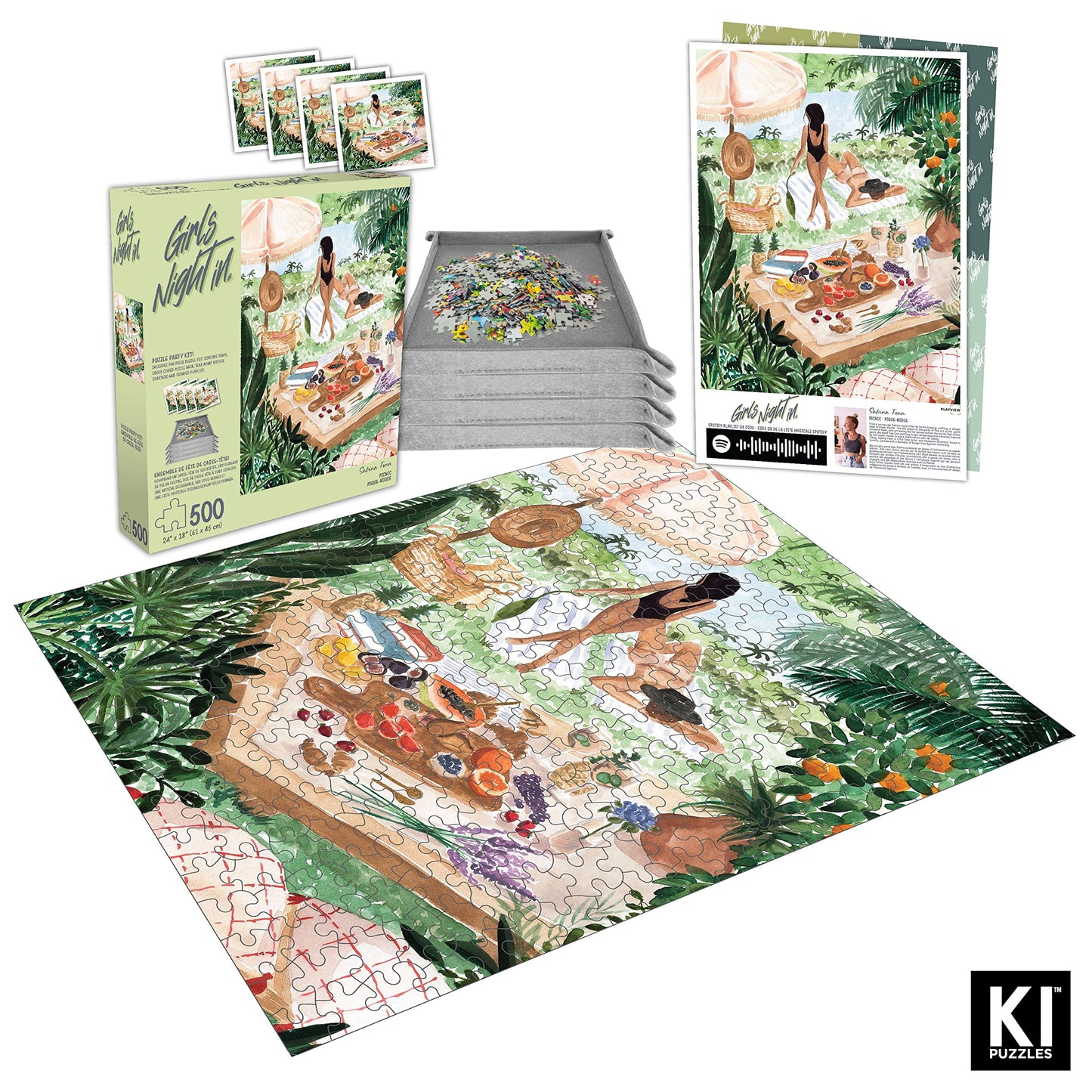 Girls Night in Jigsaw Party Kit Picnic by Sabina Fenn 18X24 by KI Puzzles 500 Piece Puzzle for Adults
