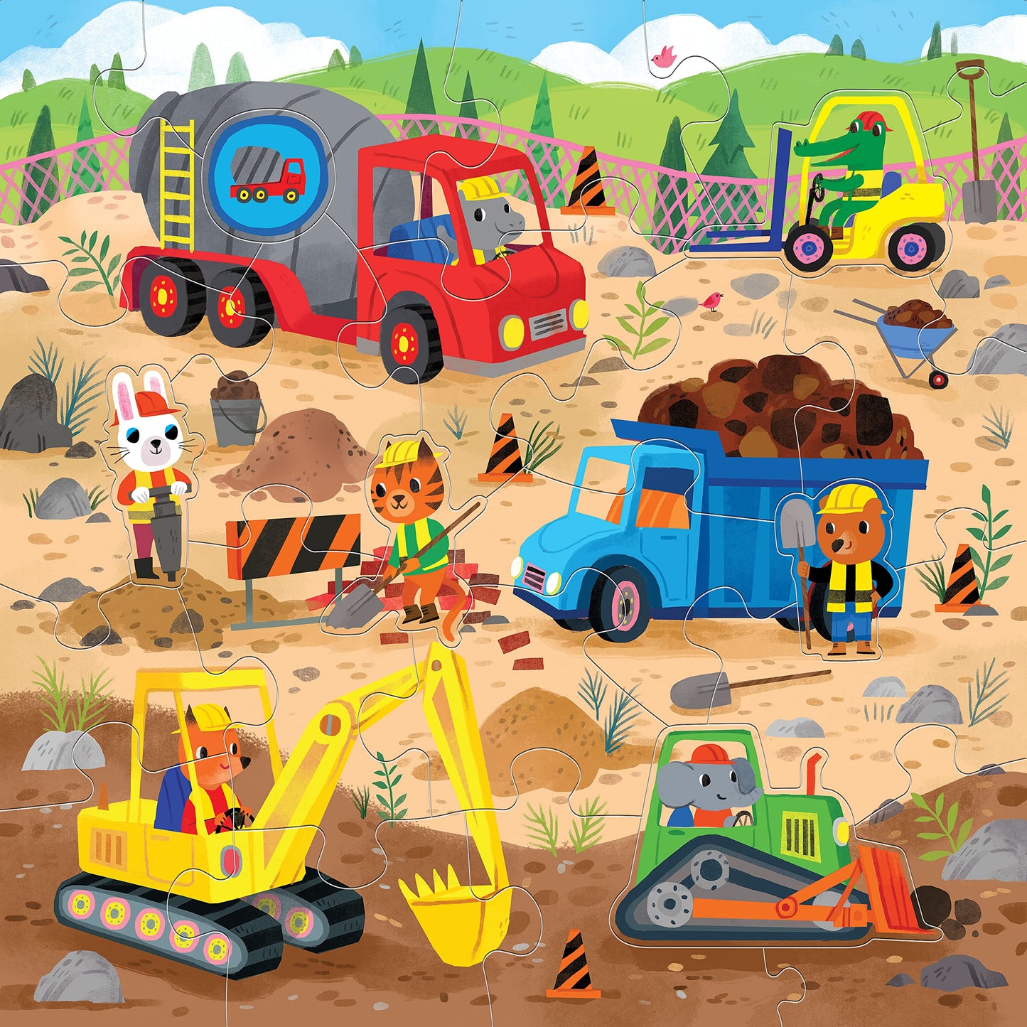 Mudpuppys Construction Site 25 Piece Floor Puzzle, Features 25 Colorful, Oversized Pieces, Includes 6 Special Shaped Pieces of A