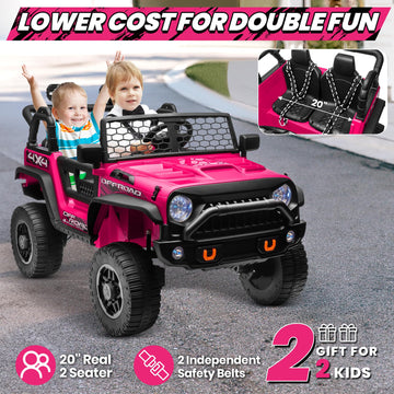 JOYRACER 2 Seater Ride On Toys Car for Big Kids 24V Electric Vehicles w/20'' Large Seat 4X200W Engines 4WD/2WD Switchable 4-Wheeler Suspensions 24v Ride On Trucks for Girls w/Music Rose Red