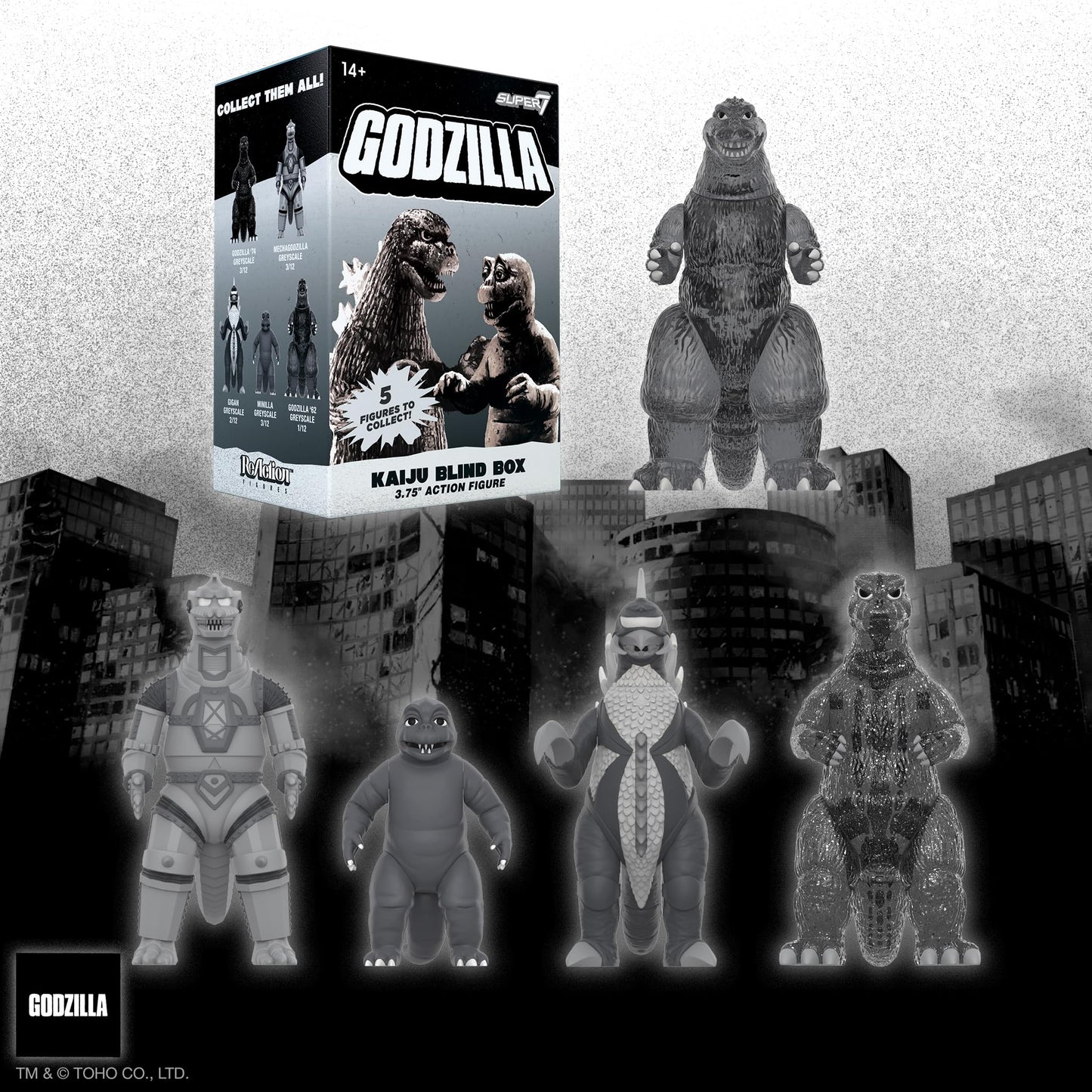 Super7 Toho Godzilla Blind Box Flat - (12 Pack) 3.75'' Toho Godzilla Action Figures Classic Cartoon Collectibles And Retro Toys