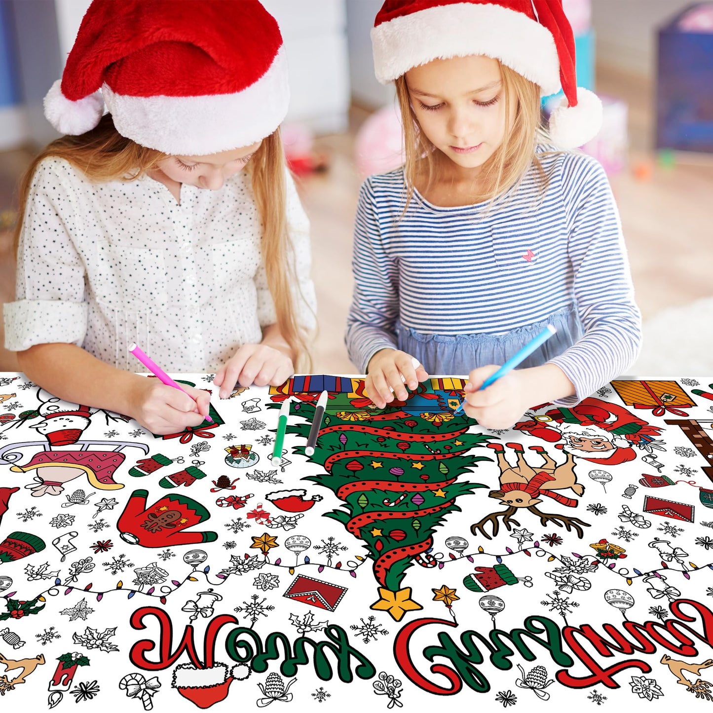 Ohome Xmas Giant Coloring Poster/Tablecloth-Christmas Crafts For Kids-30 X 72 Inches Jumbo Paper Coloring Banner Kids Gifts Acti