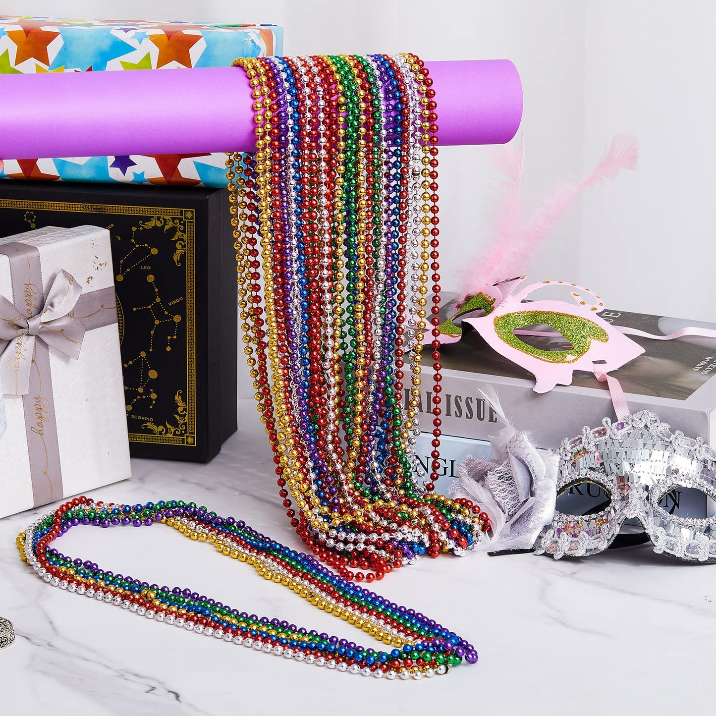 Henoyso 240 Pcs Mardi Gras Beads Necklaces Bulk 32'' 6Mm Pride Beads Necklace Rainbow Necklaces For Unisex Gay Pride Month Parad