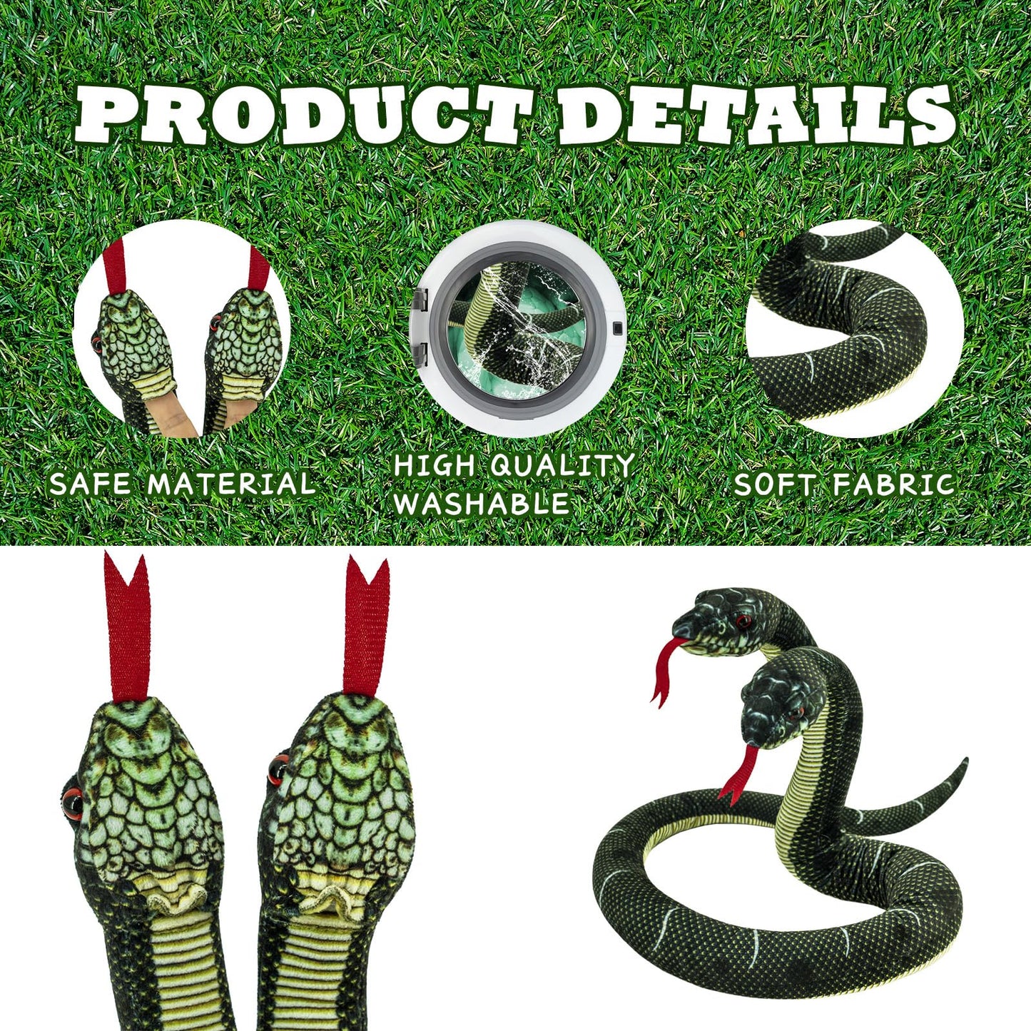 Yohaki Snake Plush Toy,52'' Washable Simulated Snake Plush Cuddle Toy, Soft And Cute Children'S Gift For Boys And Girls, Birthda