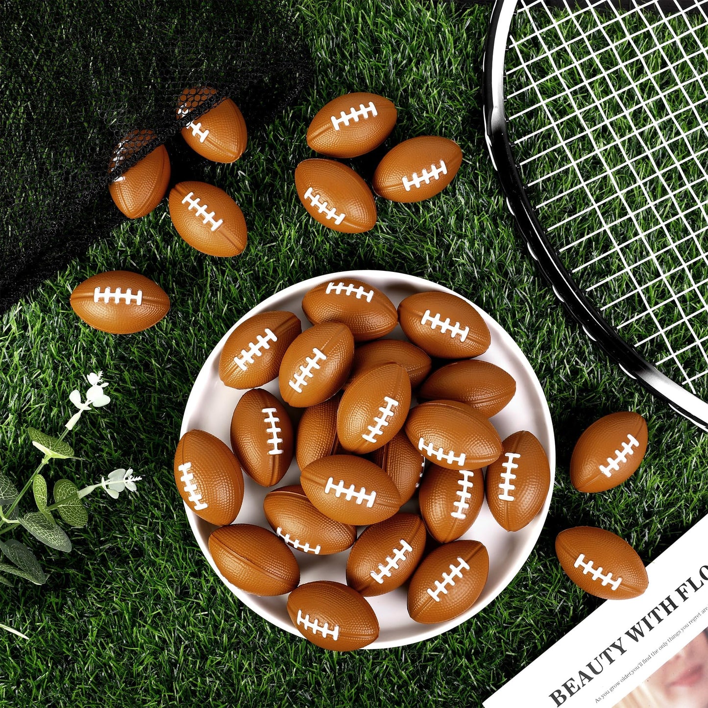 Aodaer 24 Pack Mini Football Stress Balls With Drawstring Mesh Bag Fidget Toys For Adults Soft Foam Balls For Sports Party Favor