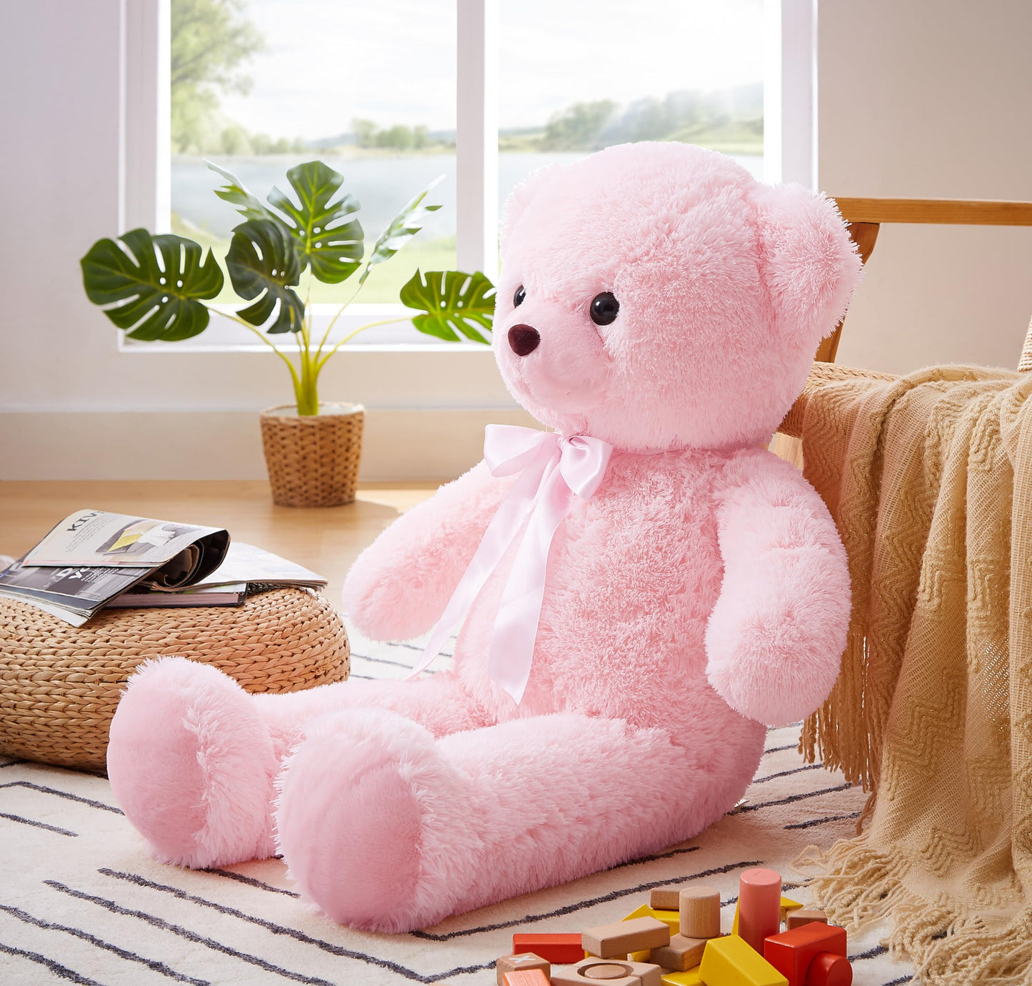 Yunnasi Big Teddy Bear Stuffed Animal 35 Inches Giant Stuffed Bear Gift For Girlfriend Children On Birthday, Pink