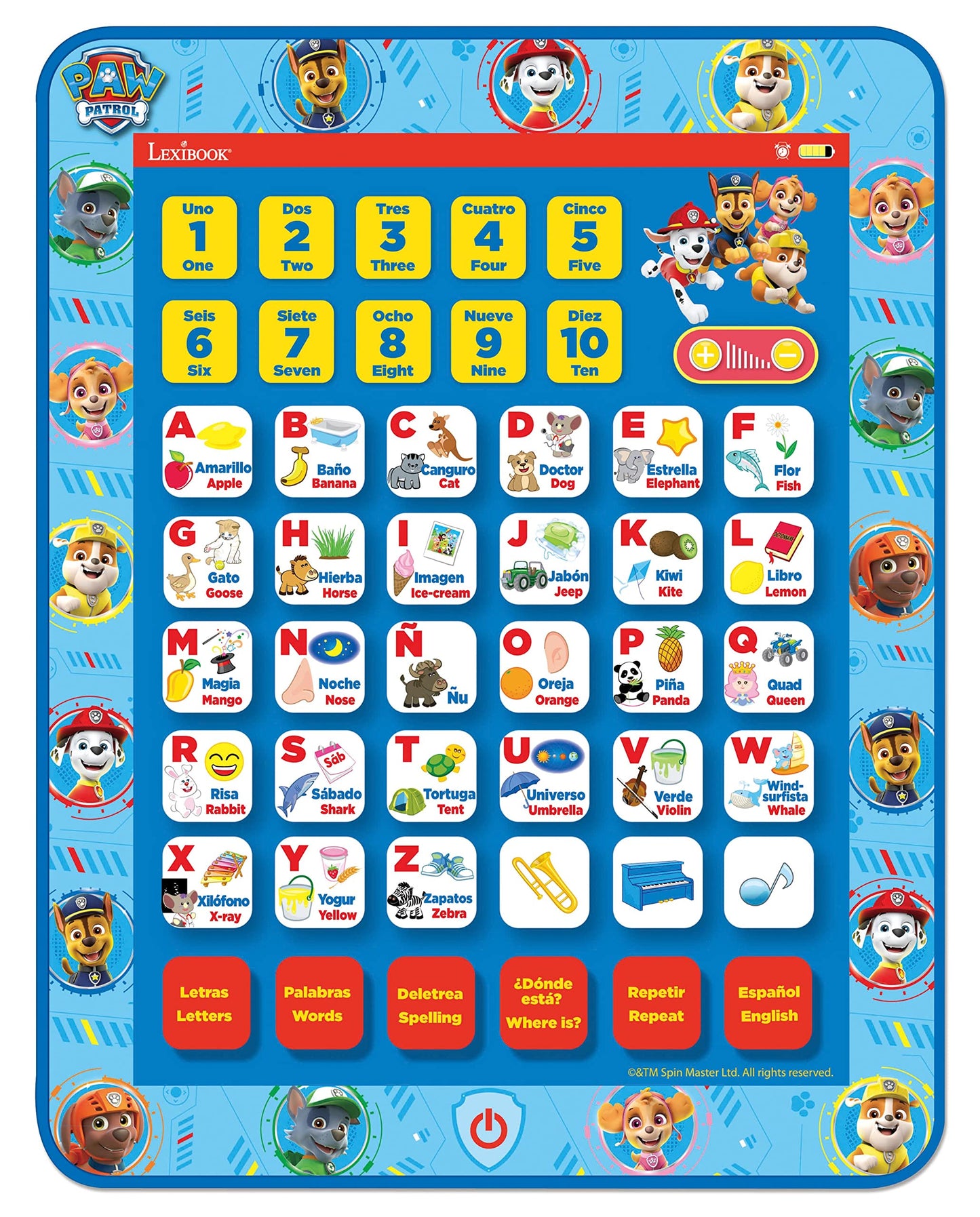 Lexibook, Paw Patrol, Educational Bilingual English/Spanish Interactive Learning Tablet, Toy To Learn Alphabet, Letters, Numbers, Words, Spelling And Music, Blue, Jcpad002Pai2