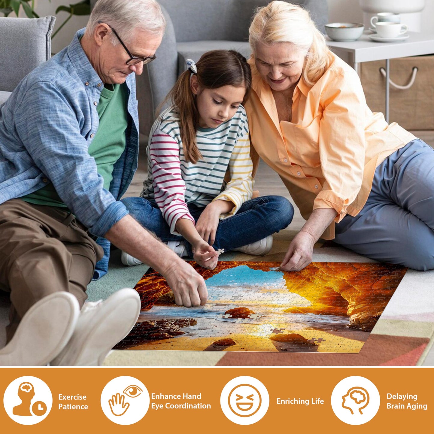 500 Pieces Puzzles For Adults Jigsaw Puzzle Beach Sea Cave Sunset Puzzle For Children Elderly, Recycled Paper Puzzle 500 Pieces,
