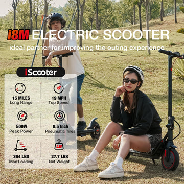Iscooter Electric Scooter For Adults & Teens, 500W Motor, Up To 15 Miles Range, 19 Mph Top Speed, Cruise Control, Dual Braking S