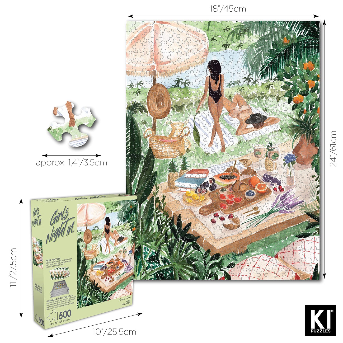 Girls Night in Jigsaw Party Kit Picnic by Sabina Fenn 18X24 by KI Puzzles 500 Piece Puzzle for Adults