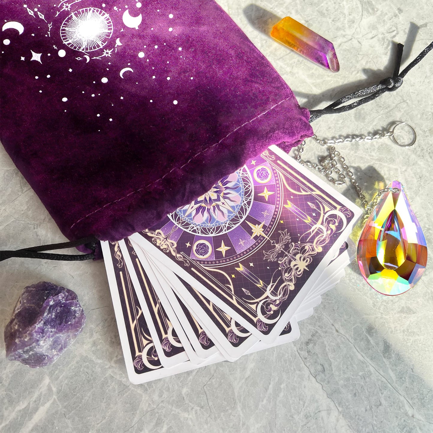 Tirlano 78 Tarot Cards With Guide Book - Tarot Deck Gift Set With Tarot Cloth, Chakra Stones & Tarot Bag, Purple Tarot Cards For
