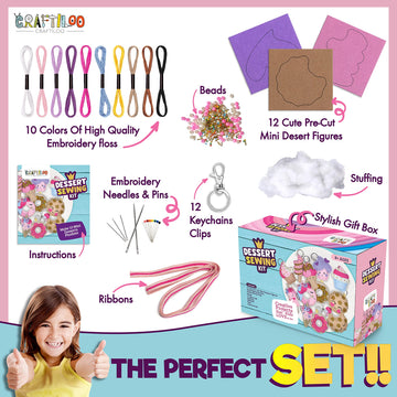 12 Pre-Cut Mini Treats Dessert Fun Kids Sewing Kit for Kids Ages 8-12 Children Beginners Sewing kit kid crafts Make Your Own Fel