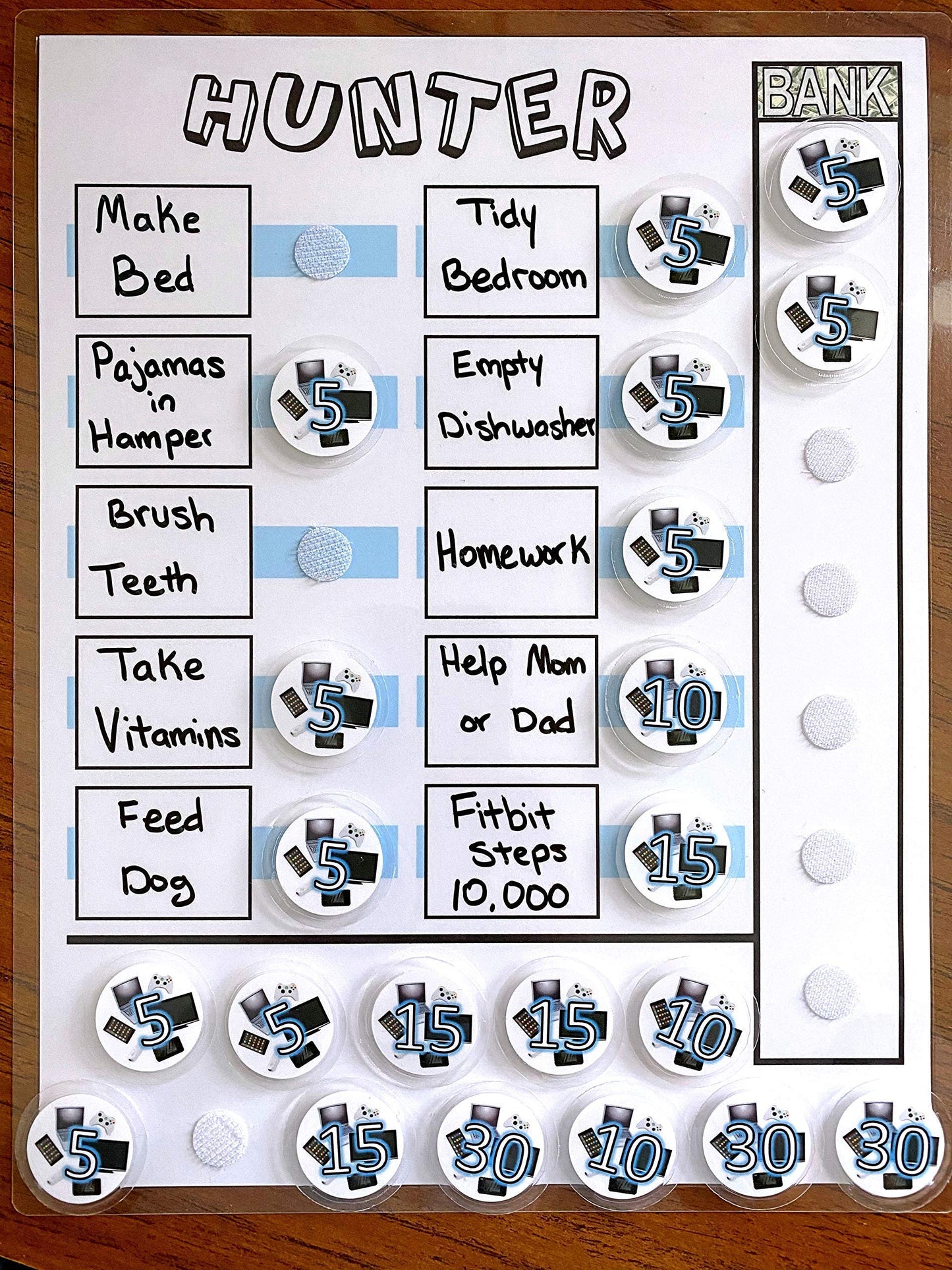Chore Chart With Screen Time Tracker Shipped, Earn Screen Time For Chore Completion. Order With Movable Or Dry Erase Chores
