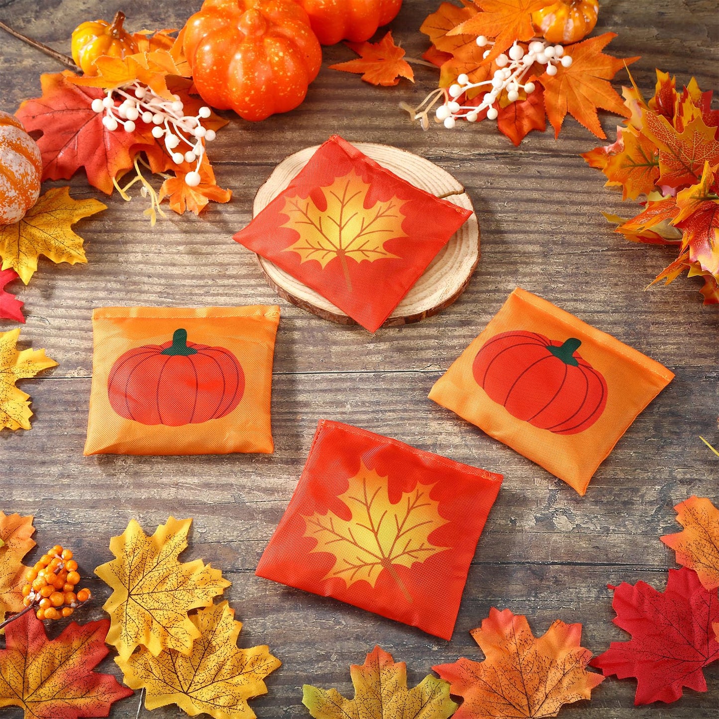 Ceenna 12 Pcs Thanksgiving Bean Bags Halloween Pumpkin Cornhole Game Bags For Tossing Christmas Game Bean Bags Corn Hole Beans B