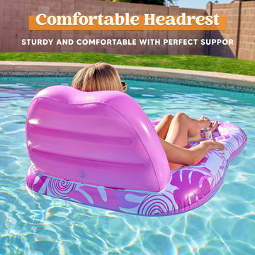 Sloosh Pool Lounge Float mature-themed Inflatable Pool Floats Lounger Raft Floaties Water Floating Recliner Chair with Cup Holders Foot Rest Swimming Pool Floaty Pink