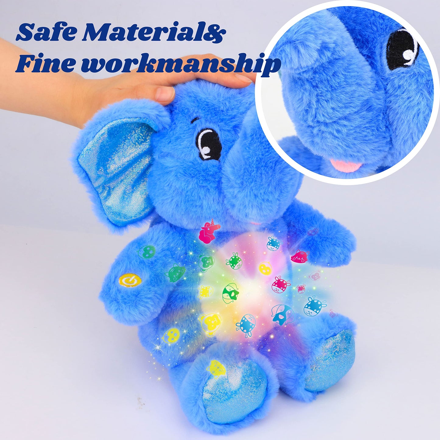 Cuteoy Elephant Star Projector Plush Night Light Stuffed Animals Musical Soother Toys For Kids Lullabies Sounds Sleep Aid Gifts On Birthday Christmas(Blue-Elephant)