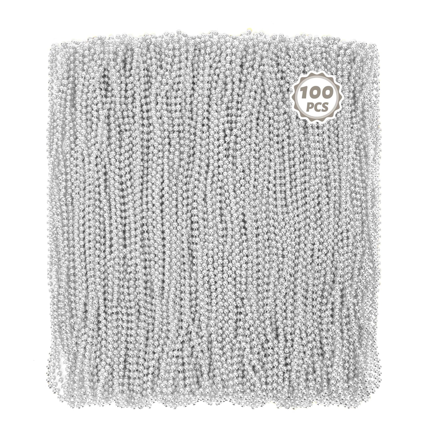 100 Pcs Mardi Gras Beads Bulk, 33'' Round Xmas Beaded Necklaces, Metallic Christmas Beads, Parade Throw Accessories Set For Fest