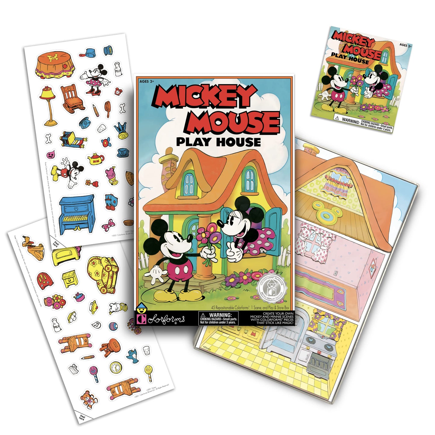 Colorforms - Mickey Mouse Play House Retro Play Set - Mickey And Minnie Mouse! - Pieces Stick Like Magic! - Ages 3+