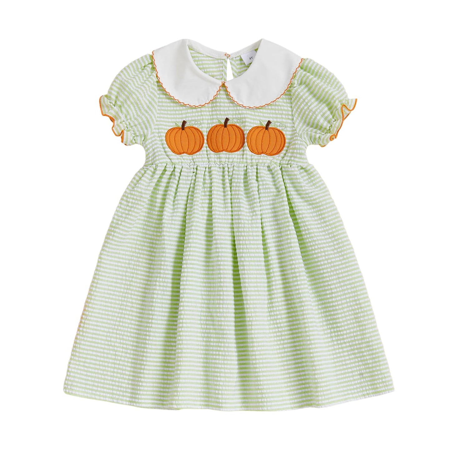 Toddler Girl Back To School Clothes Embroidery Smocked Dress Doll Collar Sundress First Day Of Pre Kindergarten Outfit (Pumpkin-