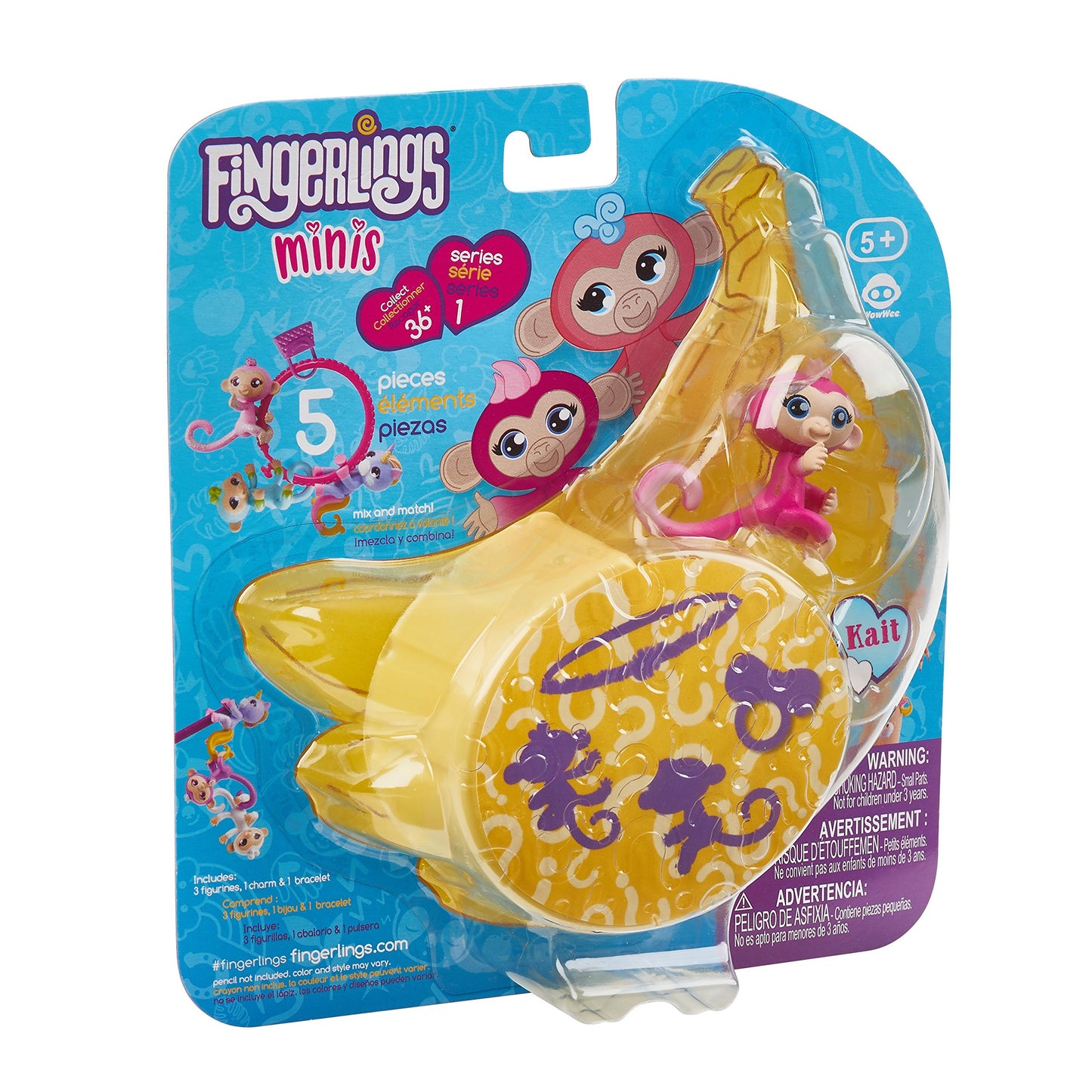 Wowwee Fingerlings Minis-Series 1-5 Piece Banana Blister 3 Figures Plus Bonus Bracelet And Charm