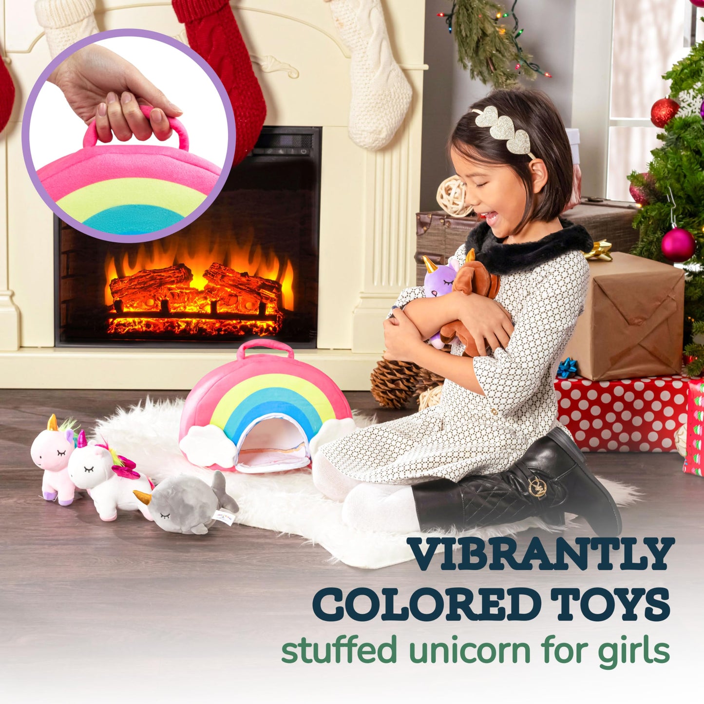 Pixiecrush Unicorn Stuffed Animal Set - 5 Plush Toys For Girls With Narwhal, Puppycorn, Kittycorn And Rainbow Unicorn - Soft Plushies With Carry Case - Gift For Kids Ages 3 And Up
