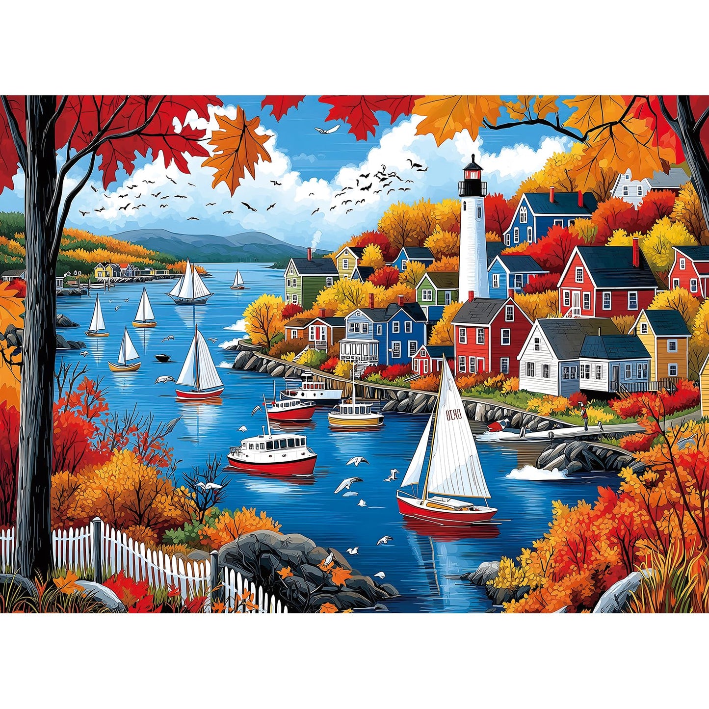 Puzzles For Adults 500 Pieces Autumn Town Jigsaw Puzzles For Adults Beautiful Fall Seaside Landscape Puzzles 500 Pieces Challeng