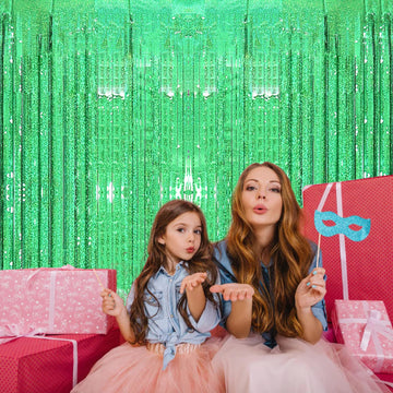2 Pack 3.2ft x 8.2ft Green Foil Fringe Curtain, Metallic Tinsel Foil Fringe Rain Curtain Streamers Photo Backdrop for St Patrick