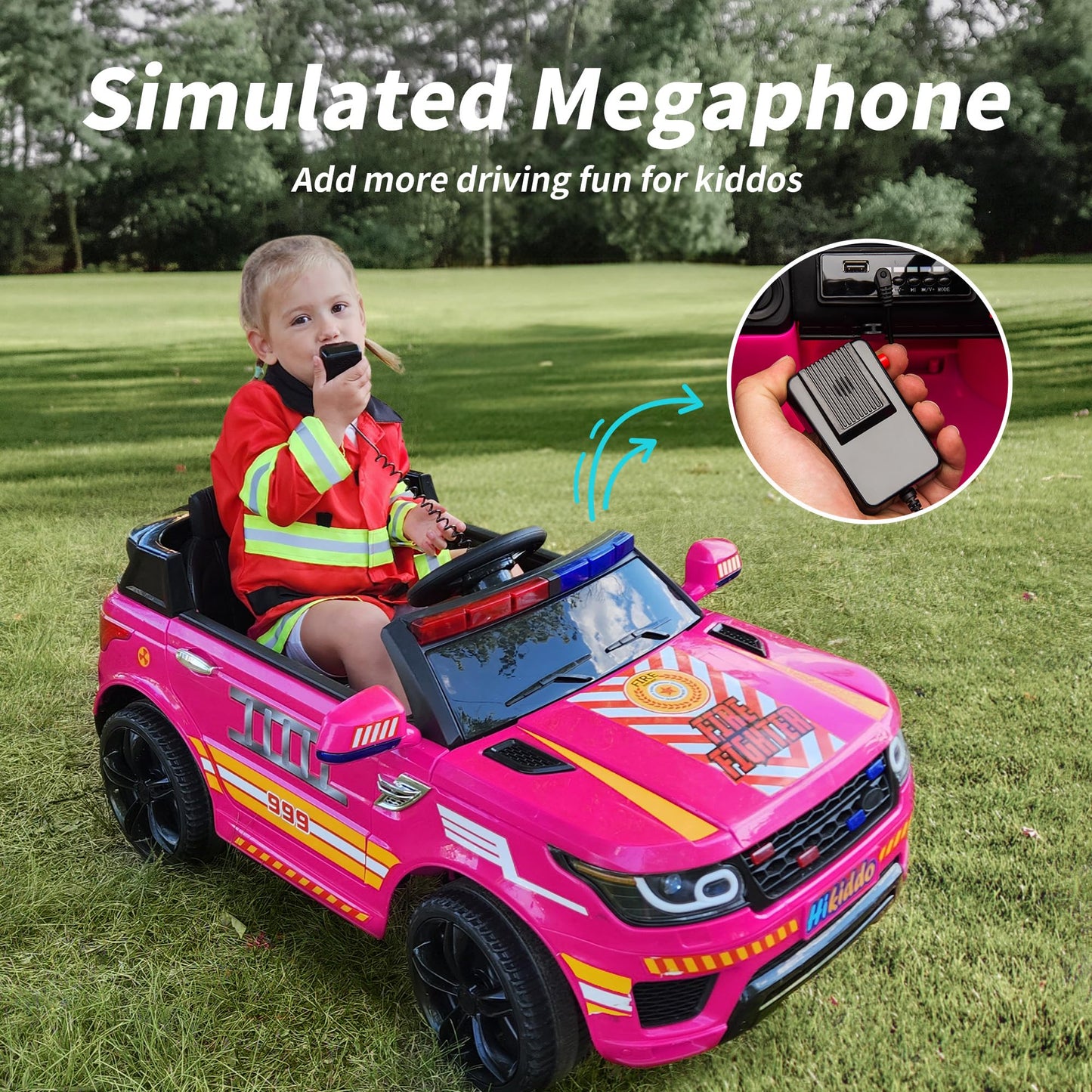 Hikiddo 24V Electric Police Ride-On Car For Kids, Ride-On Toy Kids Car W/Parental Remote Control, 2X200W Motors - Pink