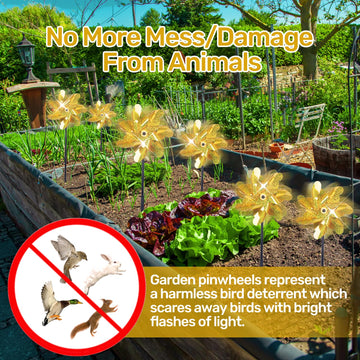 Battife Golden Pinwheels For Garden, 10 Pack Reflective Wind Spinner To Scare Birds Away, Sparkly Pinwheel Deterrent, Outdoor Go