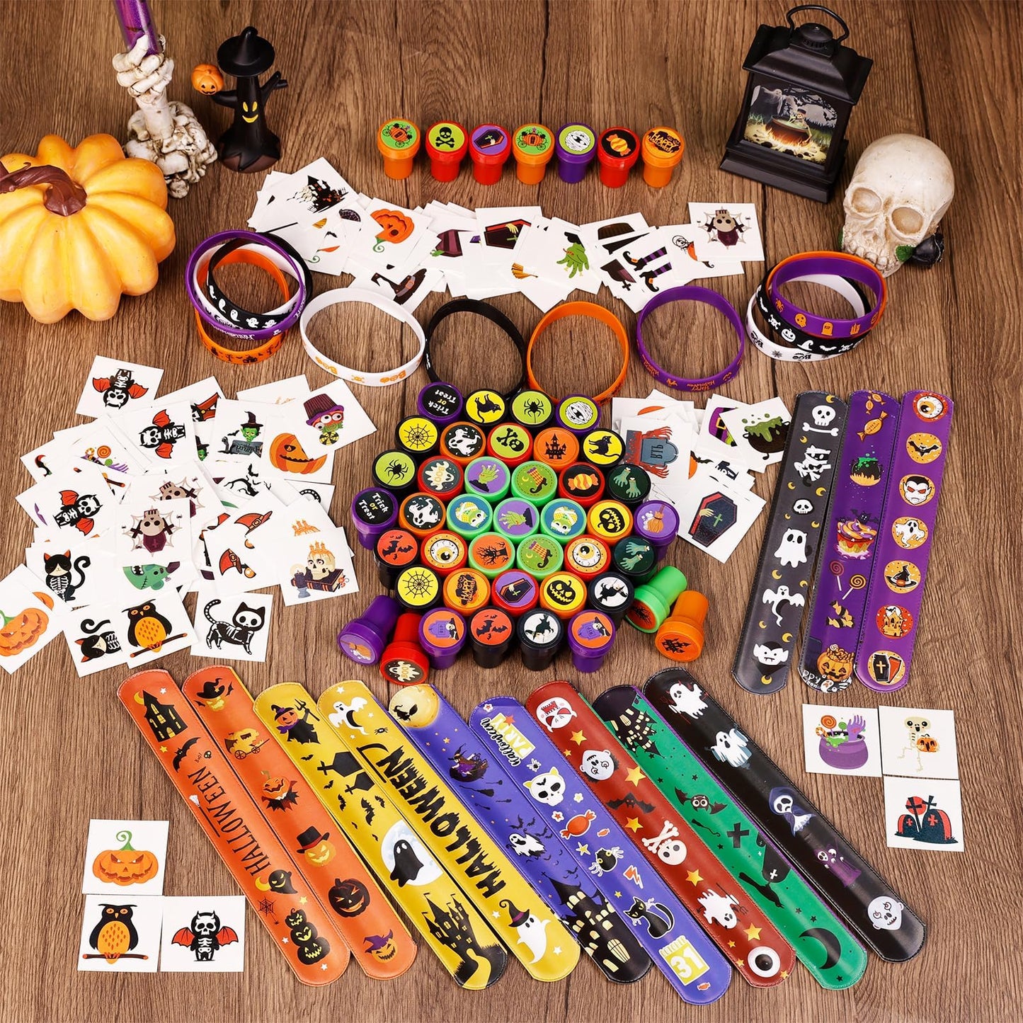 Halloween Party Favors for Kids Toys 264pcs Halloween Prizes Bulk for Kids, Goody Bag Fillers including Stamper Tattoos Slap Bra