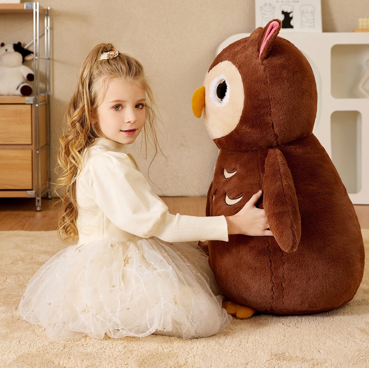 EARTHSOUND Giant Owl Plush Toy - Jumbo 23" Dark Brown Soft Polyester Stuffed Animal, Model 2236533, Perfect Gift for Kids