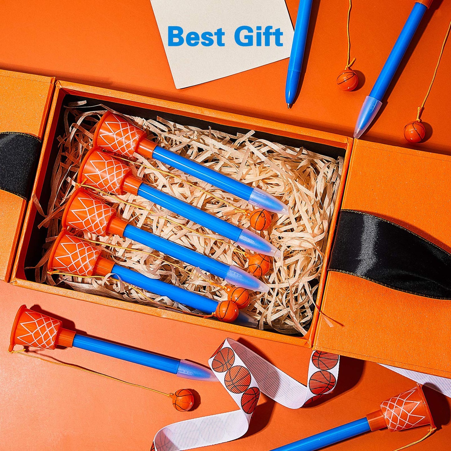Zonon 18 Pieces Basketball Hoop Pens Bulk Basketball Party Favors Basketball Novelty Pens Basketball Stress Balls For Sports Par
