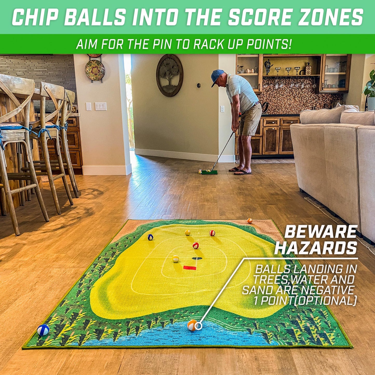 GoSports Chip N' Stick Golf Chipping Mat Game - Classic Size, Double-Weave Material, Multicolor, Model GOLF-CHIPNSTICK-01