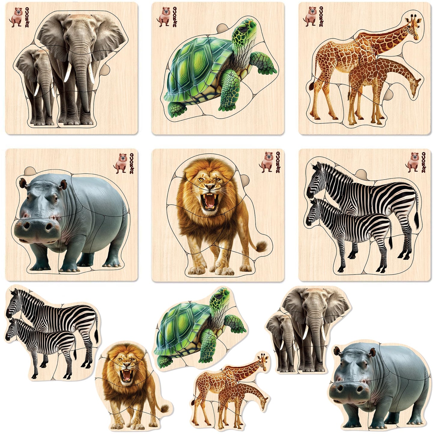 Quokka Realistic Wooden Puzzles For Toddlers 1-3 Year Old - 5,9 X5,9 Inches Kids Puzzles Ages 2-4 - Safari Montessori Toddler Toys - Motor Skills Games Gifts For Boys And Girls