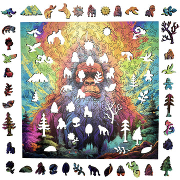 Trippy Puzzle Co - Wooden Jigsaw Puzzle For Adults - Challenging 300 Piece Puzzle With Cool Shapes - Bigfoot Sasquatch Mountains
