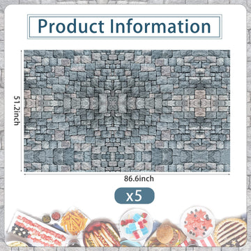 Cobblestone Tablecloth Stone Printed Table Cover Medieval Table Decoration Plastic Tablecloth Stone Brick Tablecovers For Medieval Castle Knight Themed Party, 4.3 X 7.2 Feet(Medieval Style, 5 Pcs)