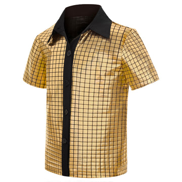 SIZGAROOT 70s Outfits for Boys Disco Costume Kids Halloween Party Dress Up (Gold, 10-12 Years)