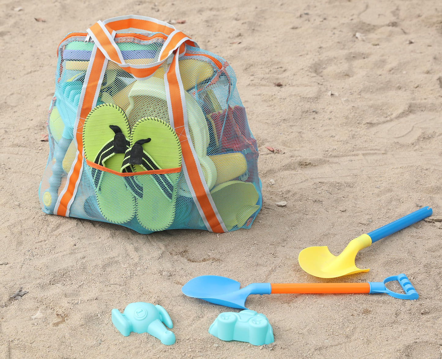 LEAFOREST Large Beach Bag with Zipper Lightweight Beach Toy Bag Mesh Bag for Swimming Pool Sand Toys (Blue)