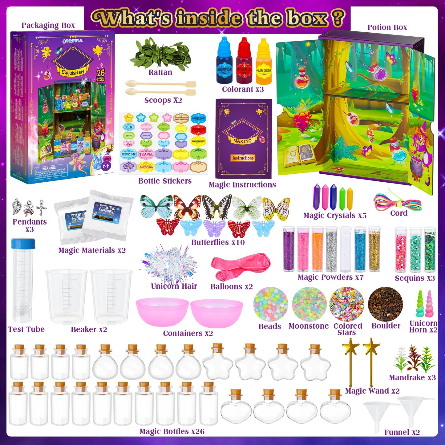 Cartell Fairy Magic Potions Kit For Kids, Upgraded 26 Diy Mixed Magic Witch Potion Bottles, Mystery Potions Craft Kit, Christmas