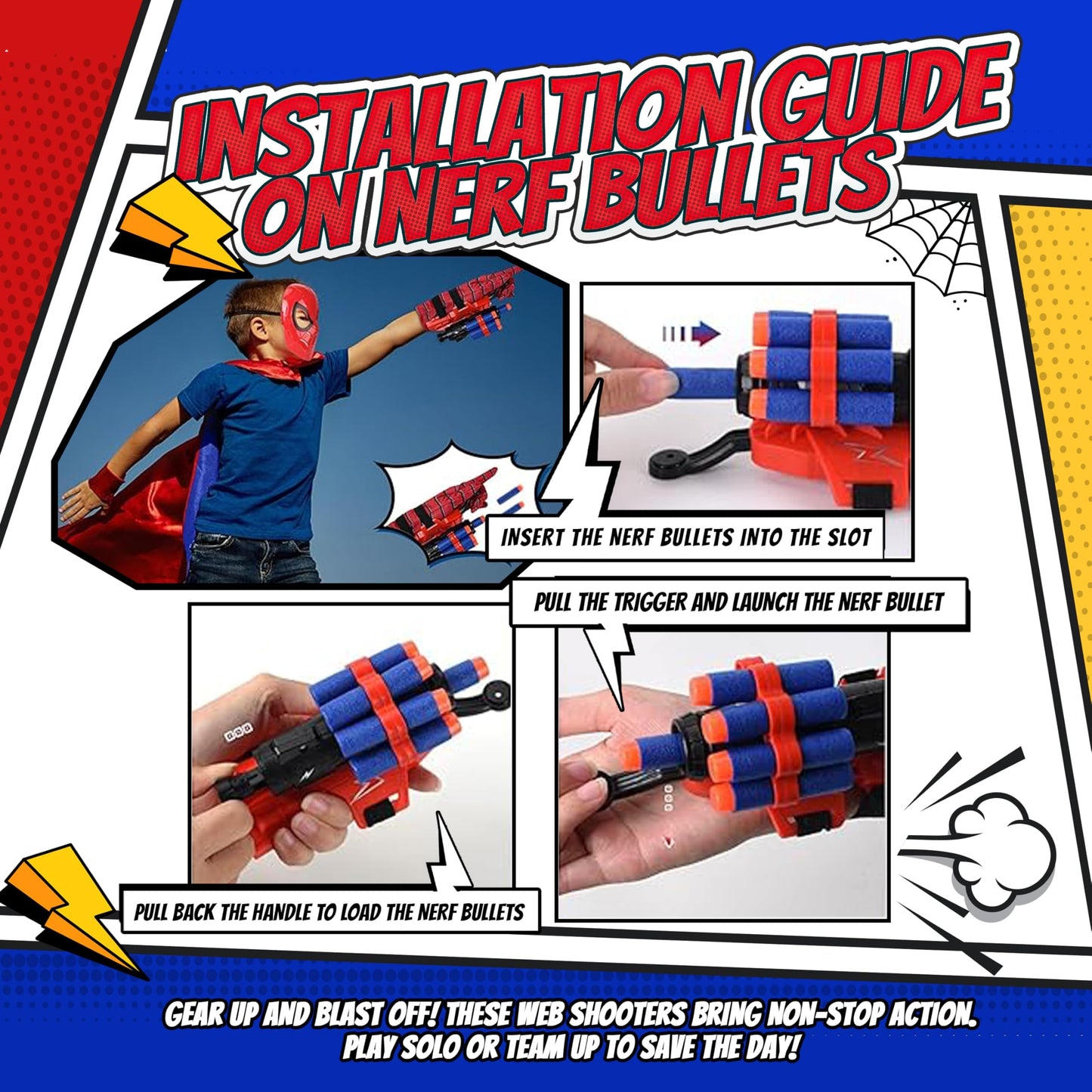 Capexia Superhero Web-Slinging Toy Set - 2 Web Shooters, 2 Masks, Gloves & Cape, Red/Blue/Black, Ages 3+, Indoor/Outdoor Role-