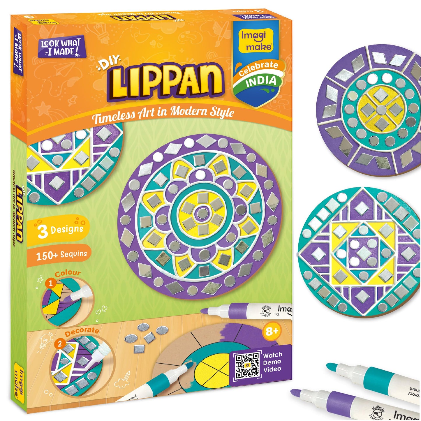 Imagimake Diy Lippan Art Kit For Girls 9-12 | Coloring & Painting Art Kit Set With Water Brush Pen & Stamps | Crafts & Gifts For