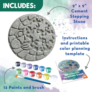MindWare Paint Your Own Stepping Stone Kit - Mosaic Moon and Stars - Kits Include Paint and Brushes -