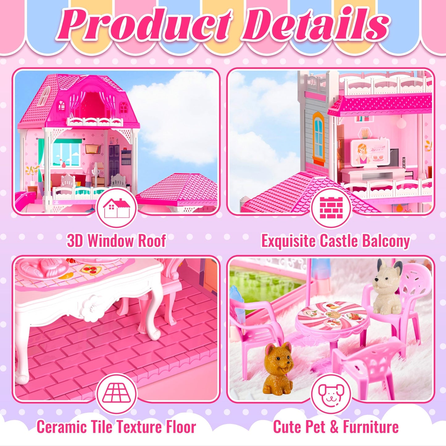 Seifar Doll House for Girls,10 Rooms Dollhouse with Dolls Figure, Puppies, Furnitures, Accessories, Playhouse Gift for Kids 3 4