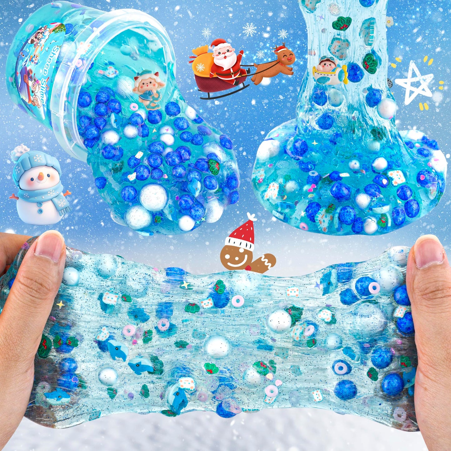 Lawoho Sheep Clear Slime 300Ml, Blue Slime Kit For Girls Ages 8-12 With 11 Packs Slime Add-Ins, Slime For Kids Party Favors, Non Stick Clear Slime For Kids Birthday Halloween Christmas Easter Gifts